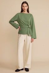 Womens Army Green Cinched Waist Wrap Tops | CicyBell