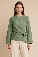 Womens Army Green Cinched Waist Wrap Tops | CicyBell