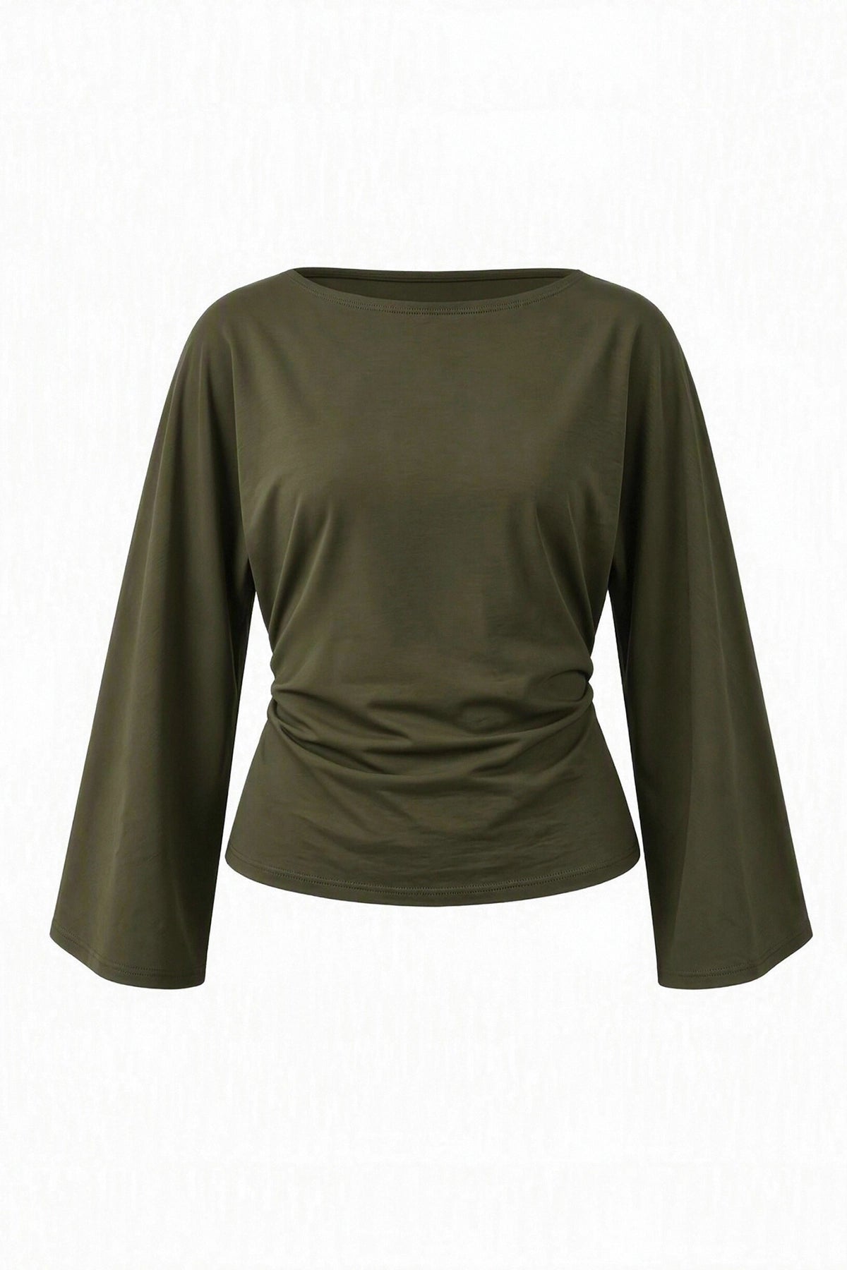 Women Army Green Long Sleeve Wrap Tops | CicyBell
