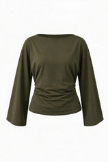 Women Army Green Long Sleeve Wrap Tops | CicyBell