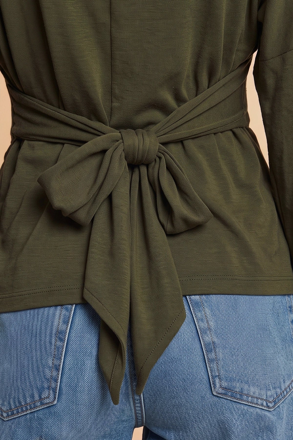 Women Army Green Long Sleeve Wrap Tops | CicyBell