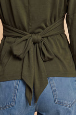 Women Army Green Long Sleeve Wrap Tops | CicyBell