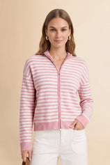 Womens Bean Paste Striped Cardigan Sweaters | CicyBell
