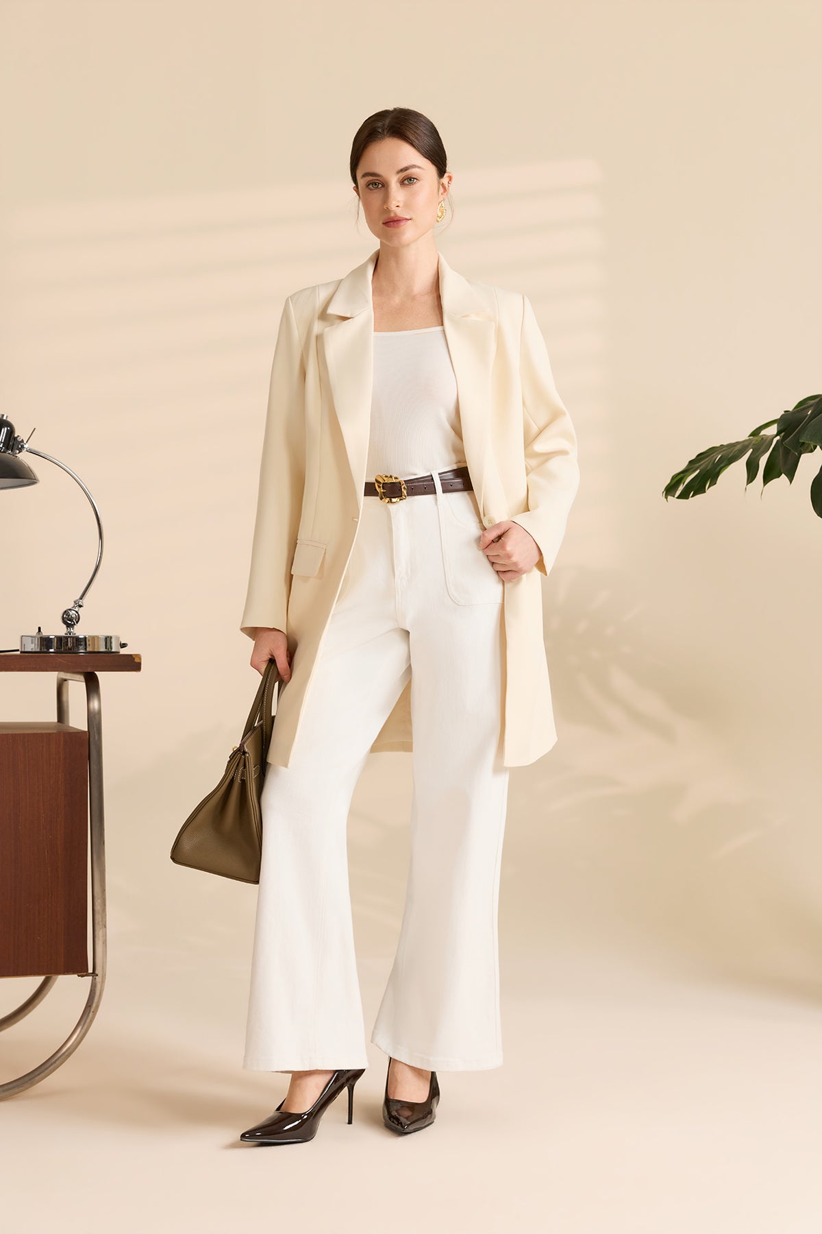 Womens Beige Business Casual Long Blazers | CicyBell