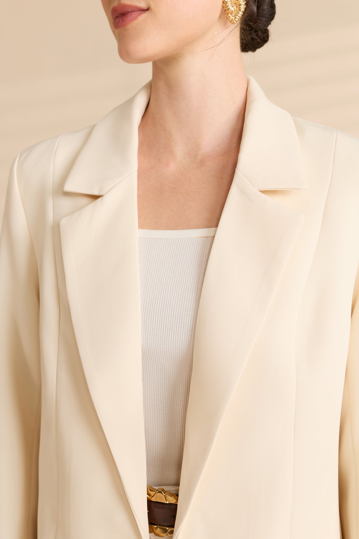 Womens Beige Business Casual Long Blazers | CicyBell