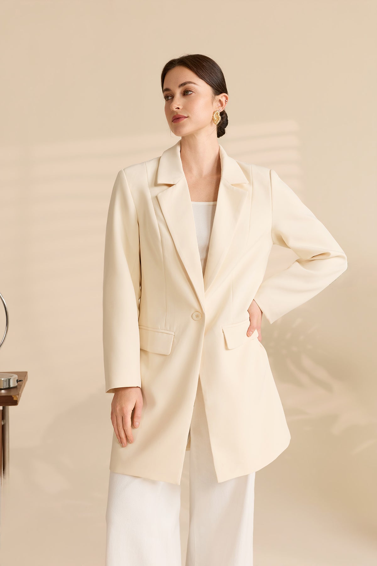 Womens Beige Business Casual Long Blazers | CicyBell