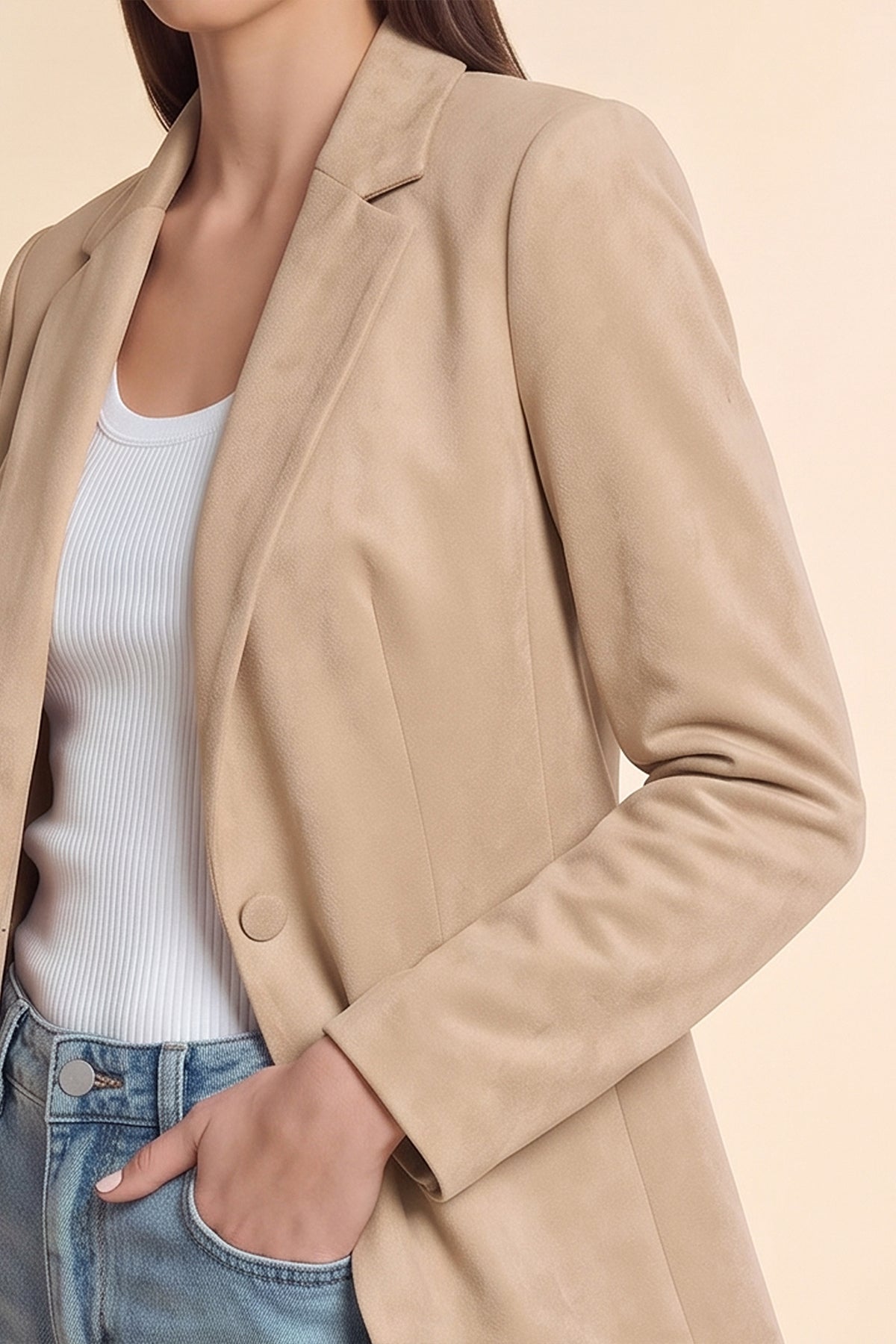 Womens Beige Faux Suede Blazers| CicyBell