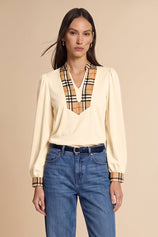 Womens Beige Puff Long Sleeve Blouse | CicyBell