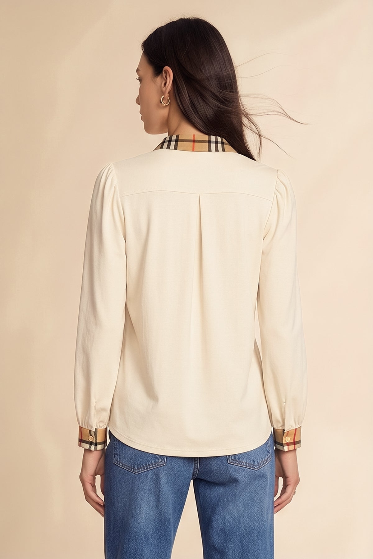 Womens Beige Puff Long Sleeve Blouse | CicyBell