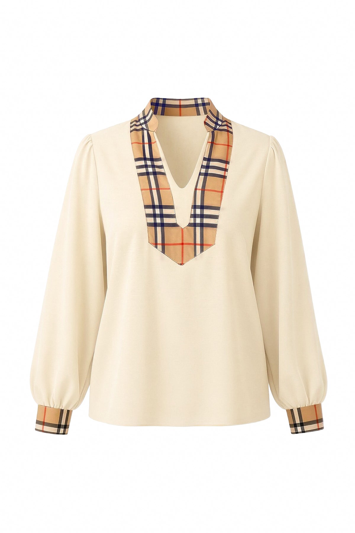 Womens Beige Puff Long Sleeve Blouse | CicyBell