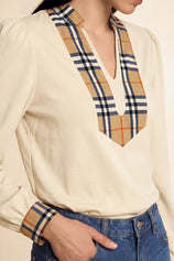 Womens Beige Puff Long Sleeve Blouse | CicyBell