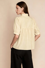 Womens Beige Puff Sleeve V Neck Blouse | CicyBell