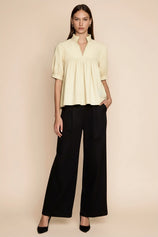 Womens Beige Puff Sleeve V Neck Blouse | CicyBell