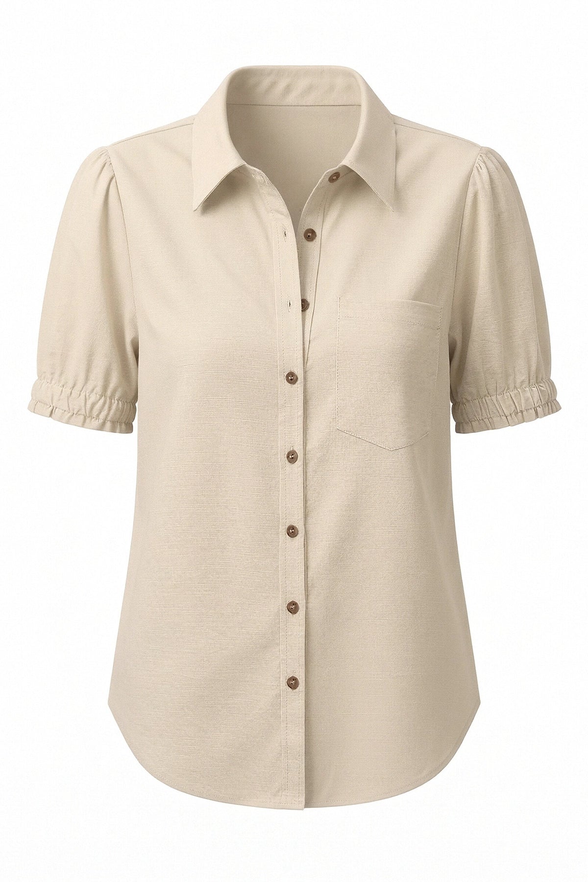 Womens Beige Puff Short Sleeve Shirts | CicyBell