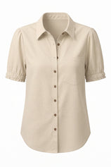 Womens Beige Puff Short Sleeve Shirts | CicyBell