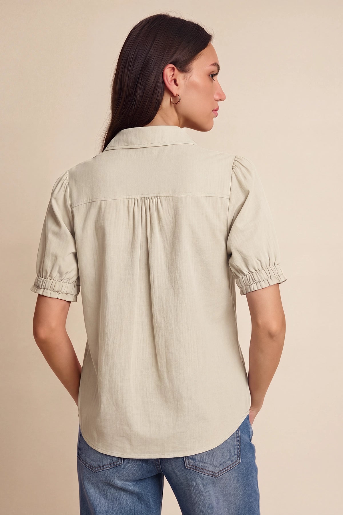 Womens Beige Puff Short Sleeve Shirts | CicyBell
