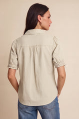 Womens Beige Puff Short Sleeve Shirts | CicyBell