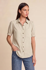 Womens Beige Puff Short Sleeve Shirts | CicyBell