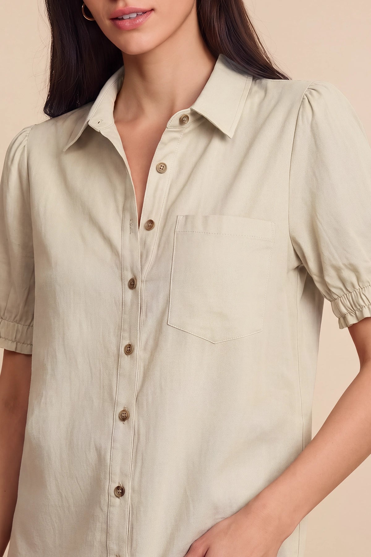 Womens Beige Puff Short Sleeve Shirts | CicyBell
