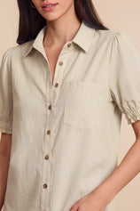 Womens Beige Puff Short Sleeve Shirts | CicyBell