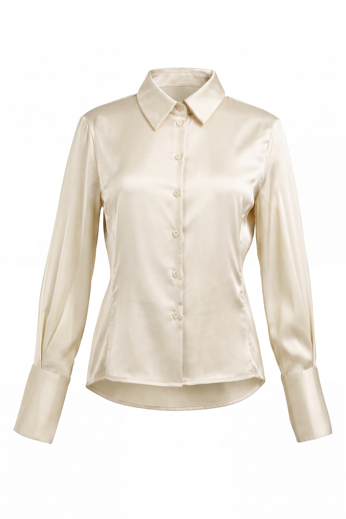 Womens Beige Satin Button Down Shirt | CicyBell