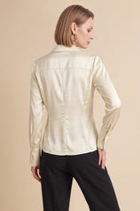 Womens Beige Satin Button Down Shirt | CicyBell