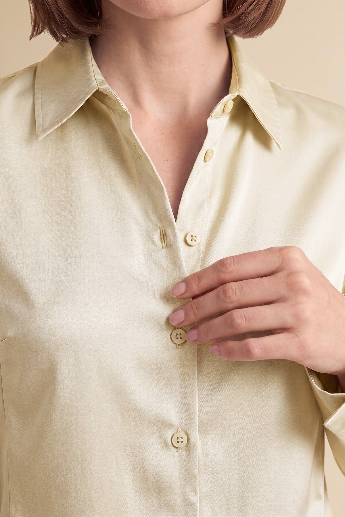 Womens Beige Satin Button Down Shirt | CicyBell