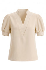 Womens Beige Puff Short Sleeve Blouses | CicyBell