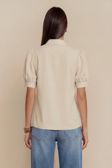 Womens Beige Puff Short Sleeve Blouses | CicyBell