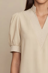 Womens Beige Puff Short Sleeve Blouses | CicyBell