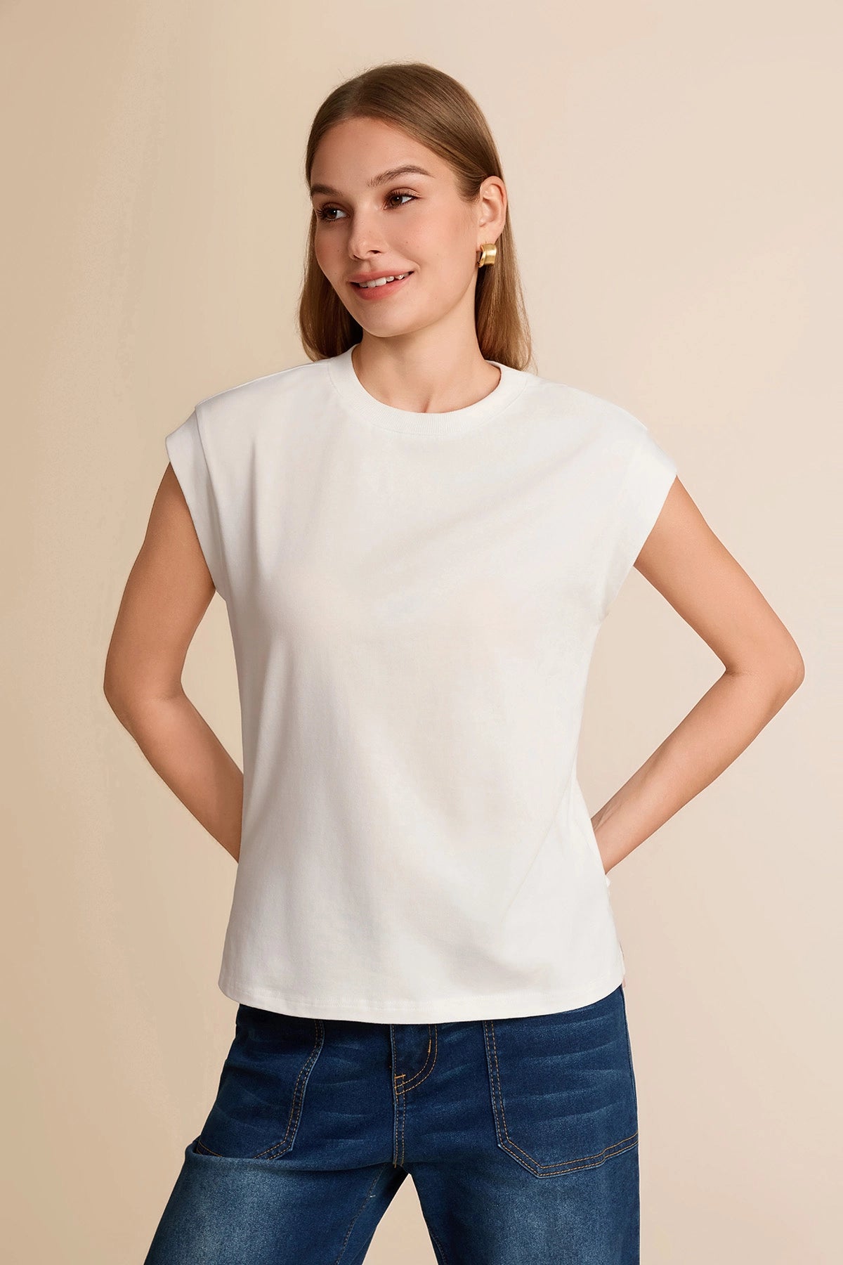 Cicy Bell Womens Beige Cap Sleeve Shirts
