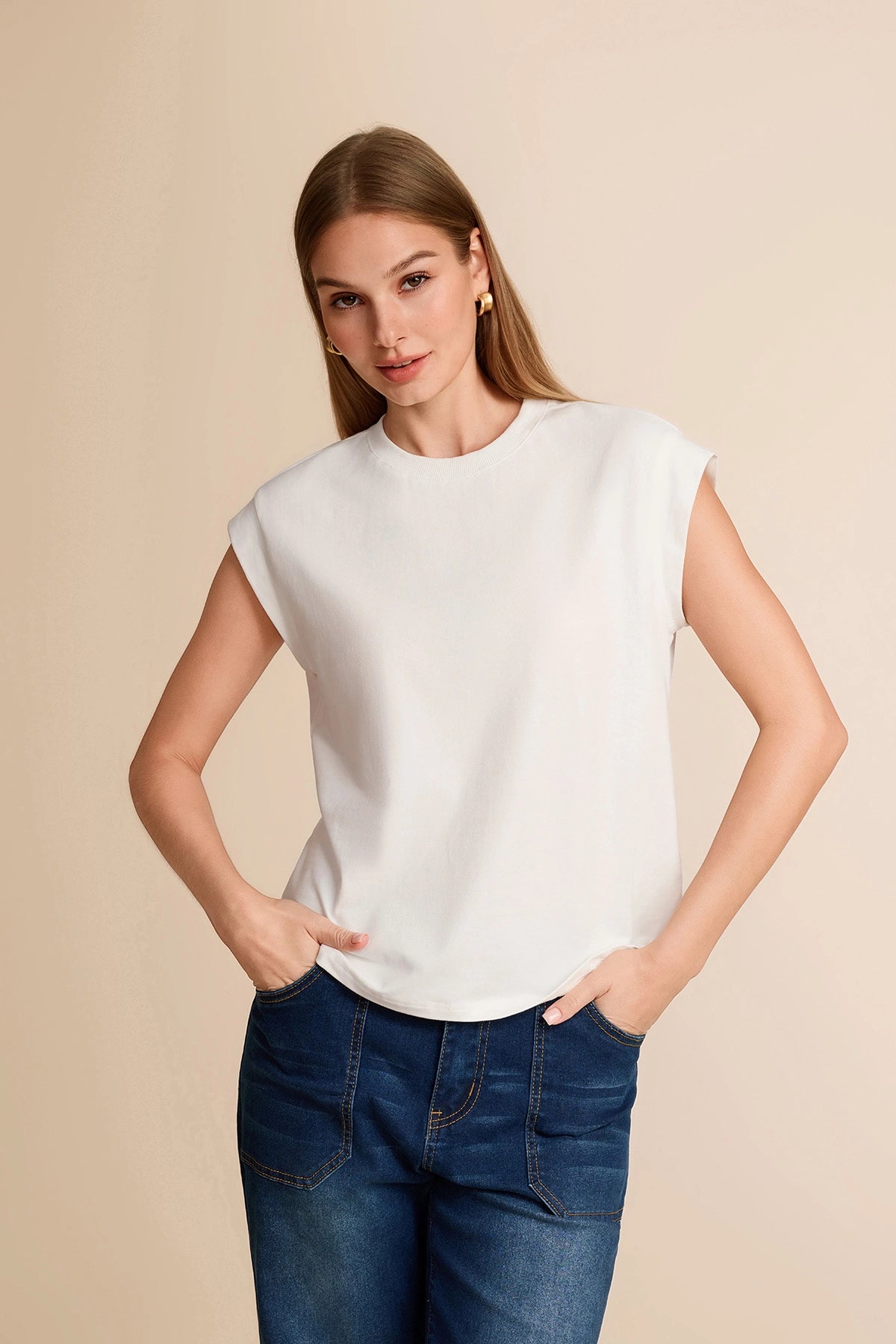Cicy Bell Womens Beige Cap Sleeve Shirts