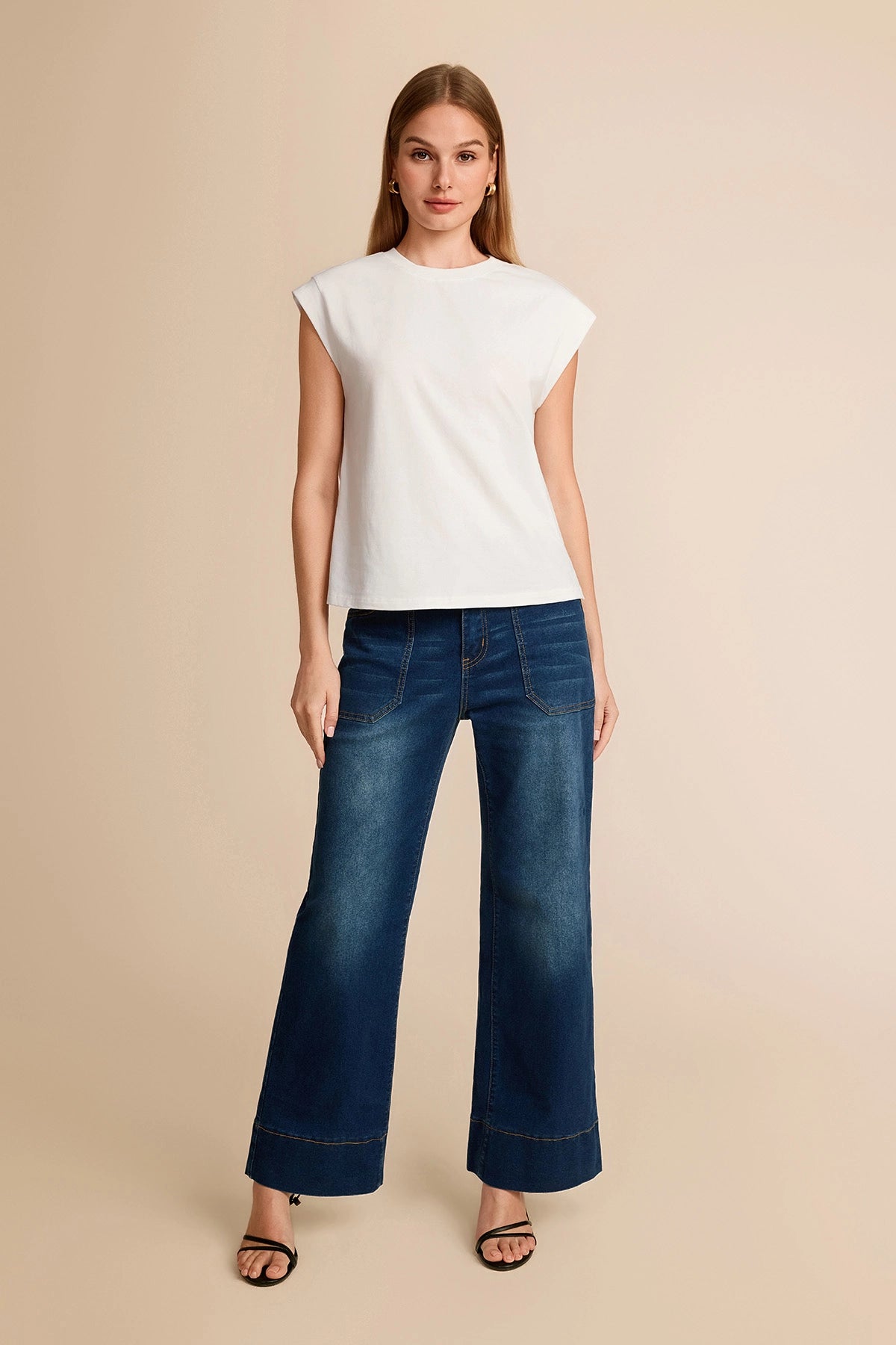 Cicy Bell Womens Beige Cap Sleeve Shirts