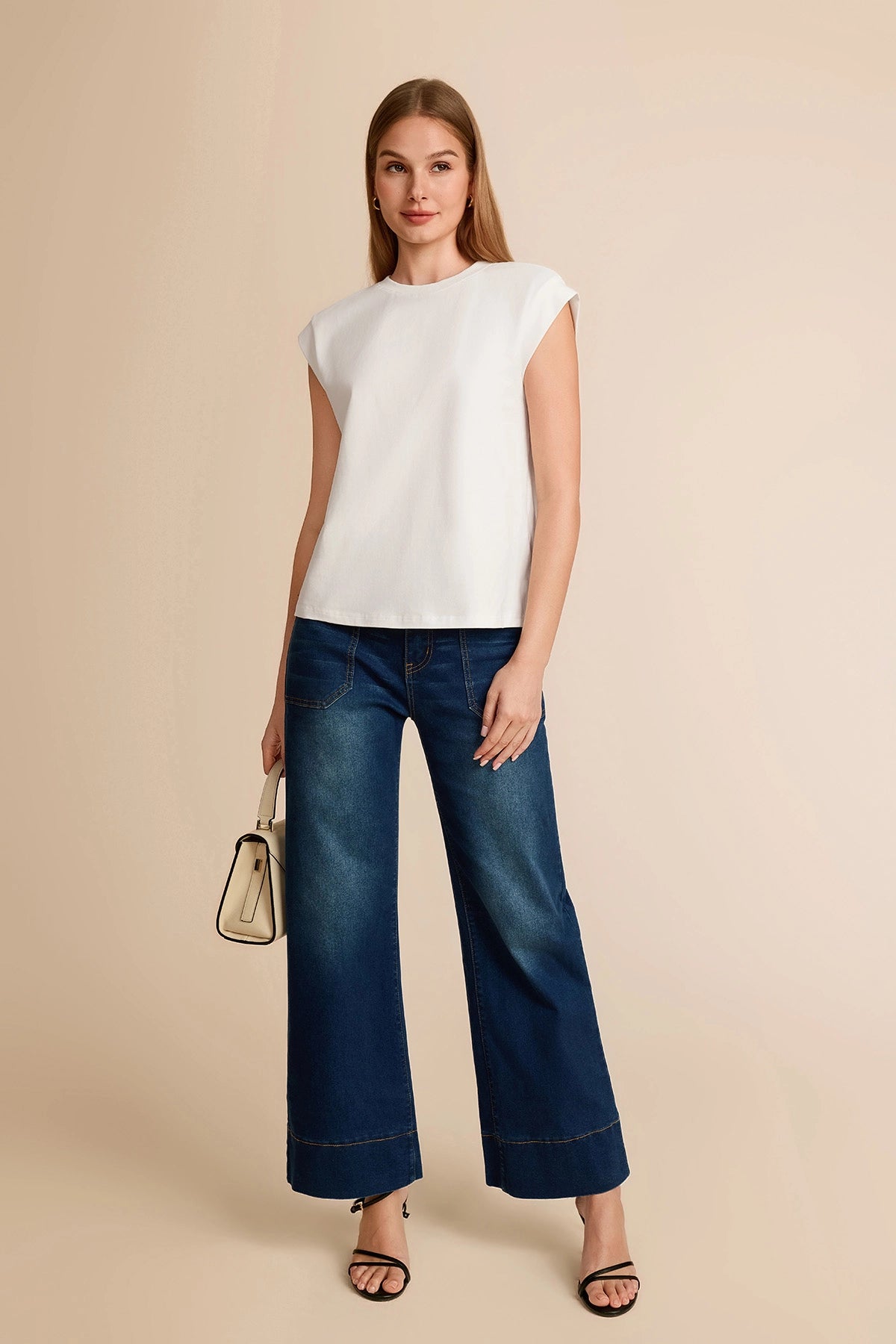 Cicy Bell Womens Beige Cap Sleeve Shirts