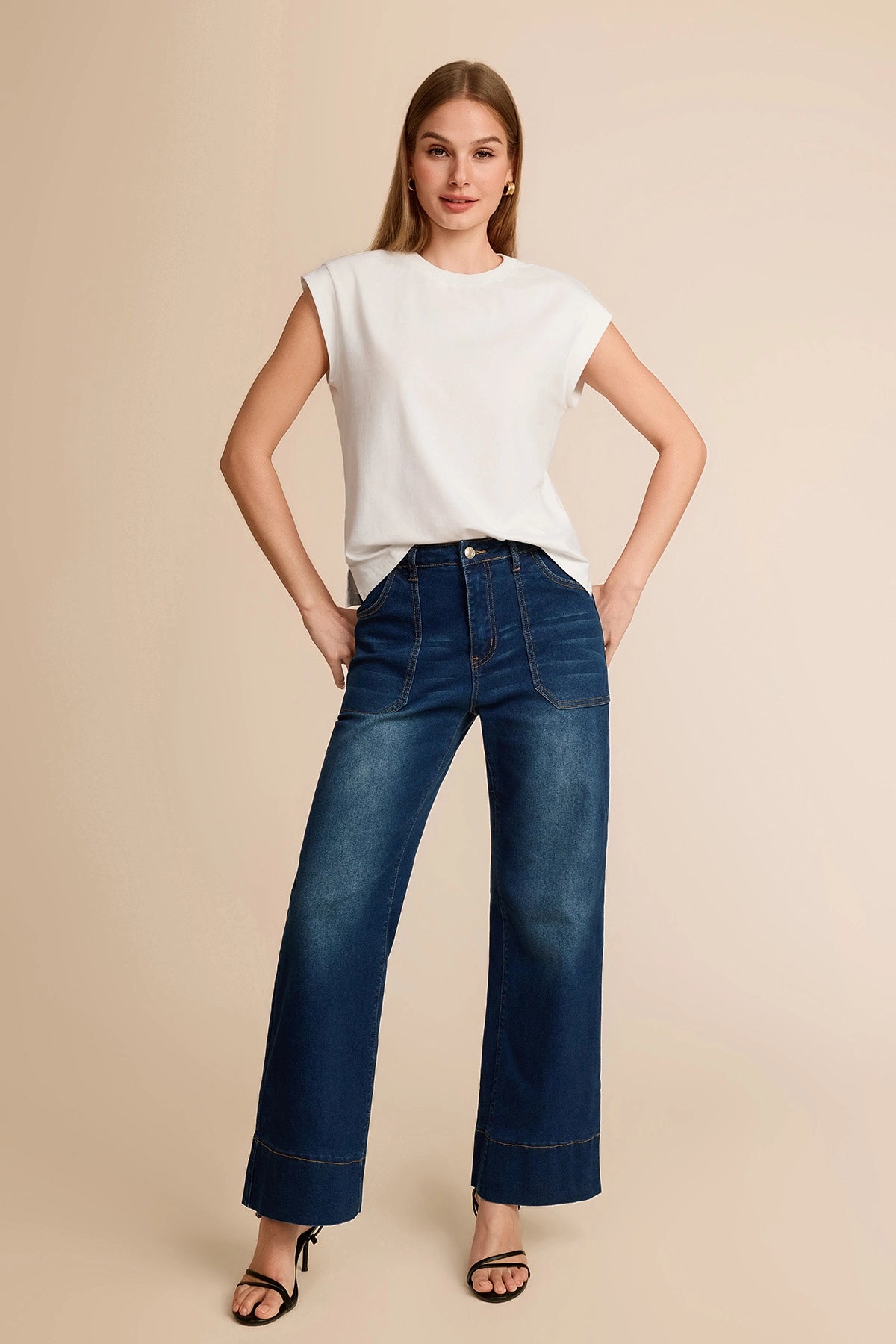 Cicy Bell Womens Beige Cap Sleeve Shirts