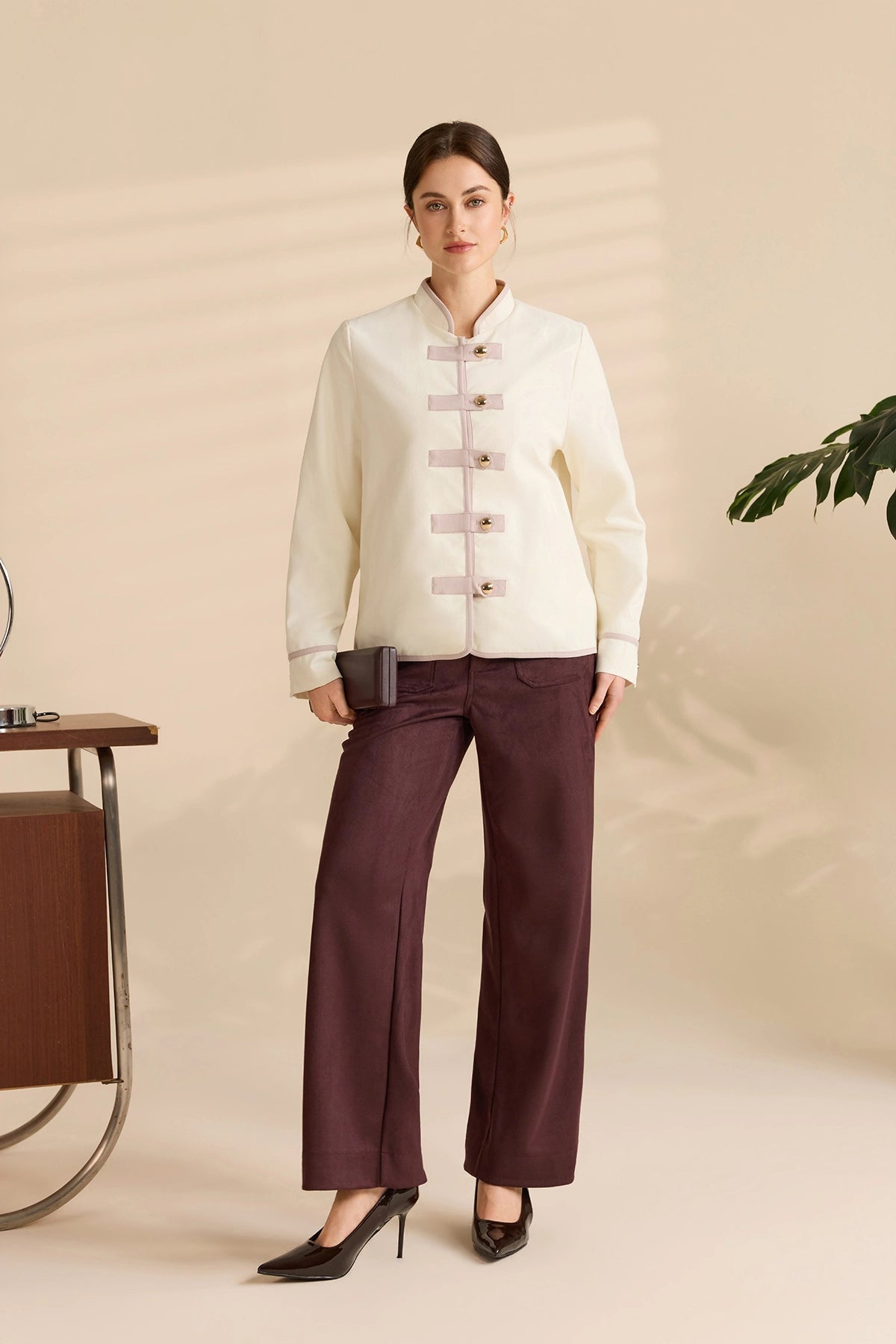 Womens Beige Napoleon Cropped Collar Vintage Coats | Cicy Bell