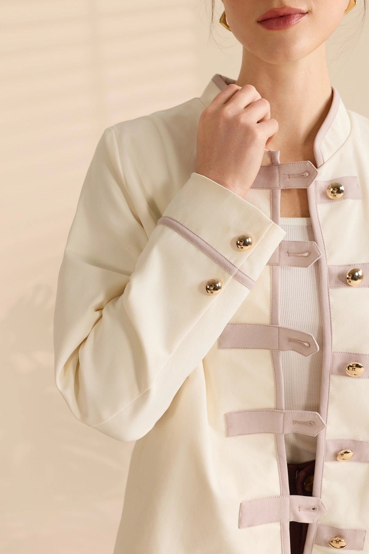 Womens Beige Napoleon Cropped Collar Vintage Coats | Cicy Bell