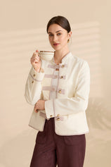 Womens Beige Napoleon Cropped Collar Vintage Coats | Cicy Bell