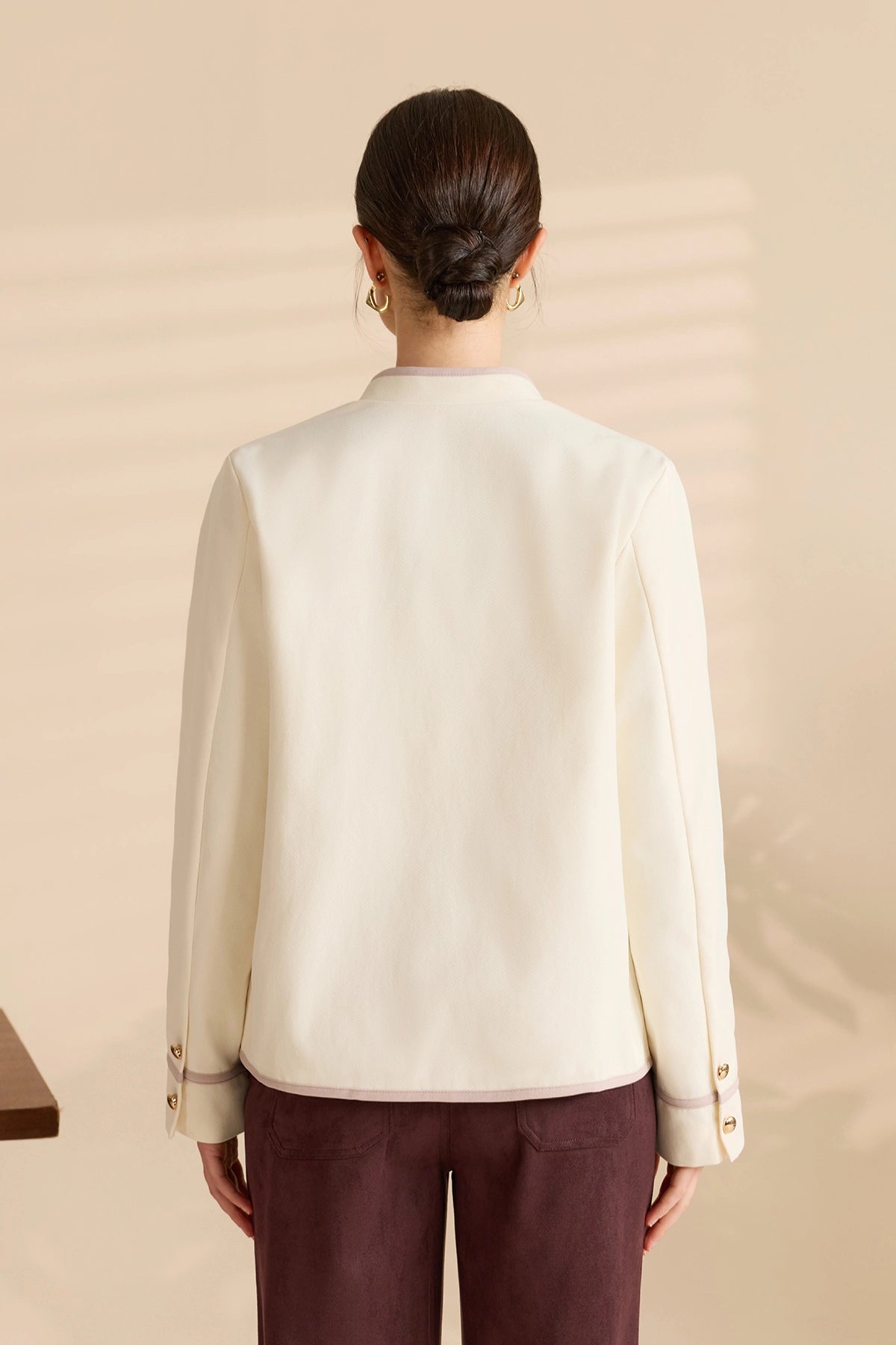 Womens Beige Napoleon Cropped Collar Vintage Coats | Cicy Bell