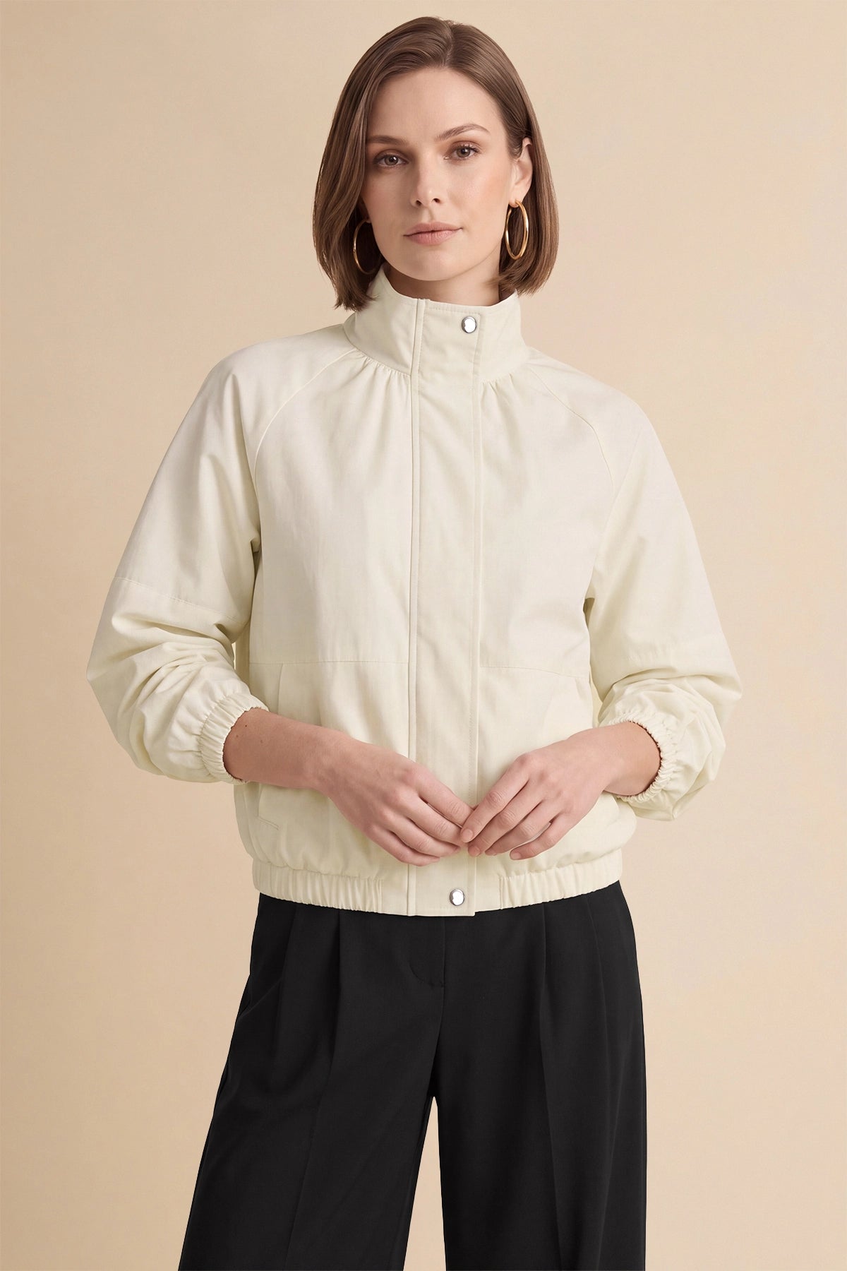 Womens Beige Cropped Bomber Jacket | CicyBell