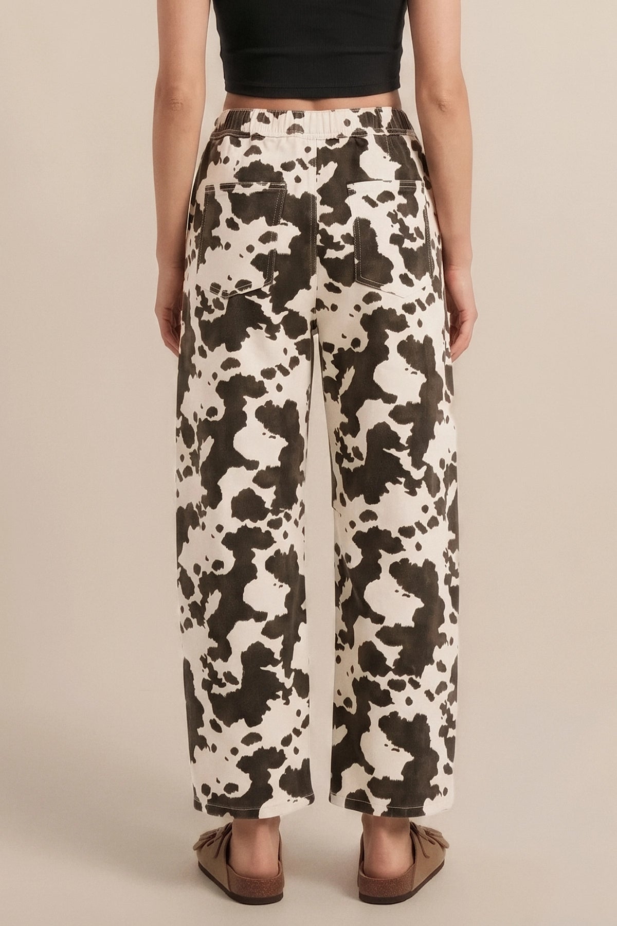 Womens Beige Leopard High Waisted Barrel Jeans | CicyBell