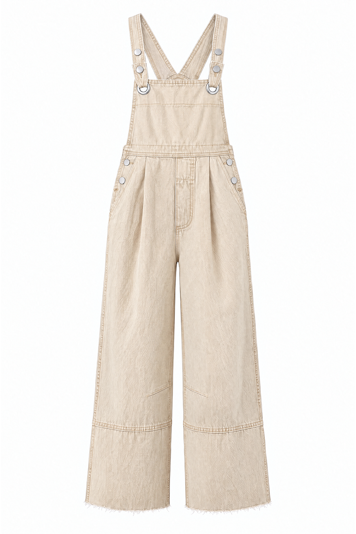 Womens Beige Wide Leg Denim Overalls | CicyBell