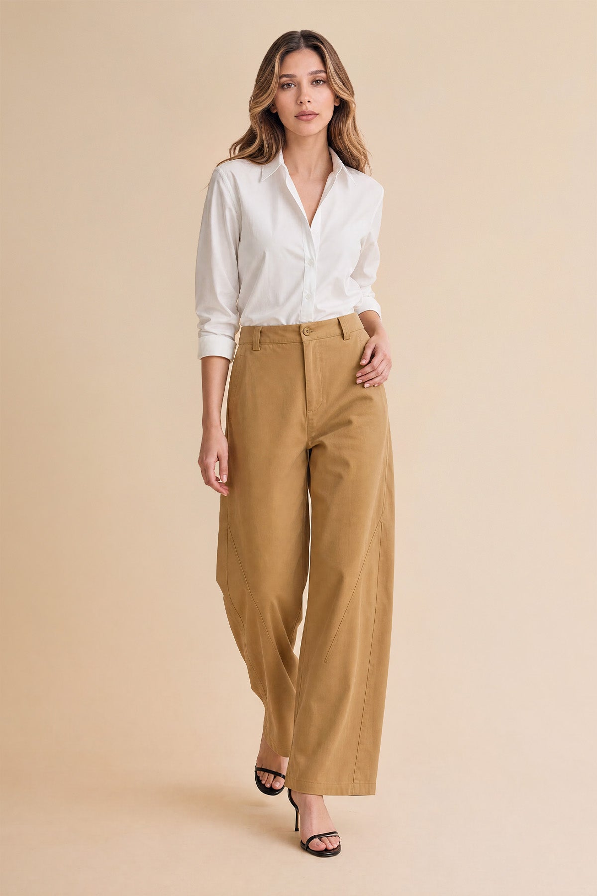 Womens Khaki Barrel Wide Leg Pants | CicyBell