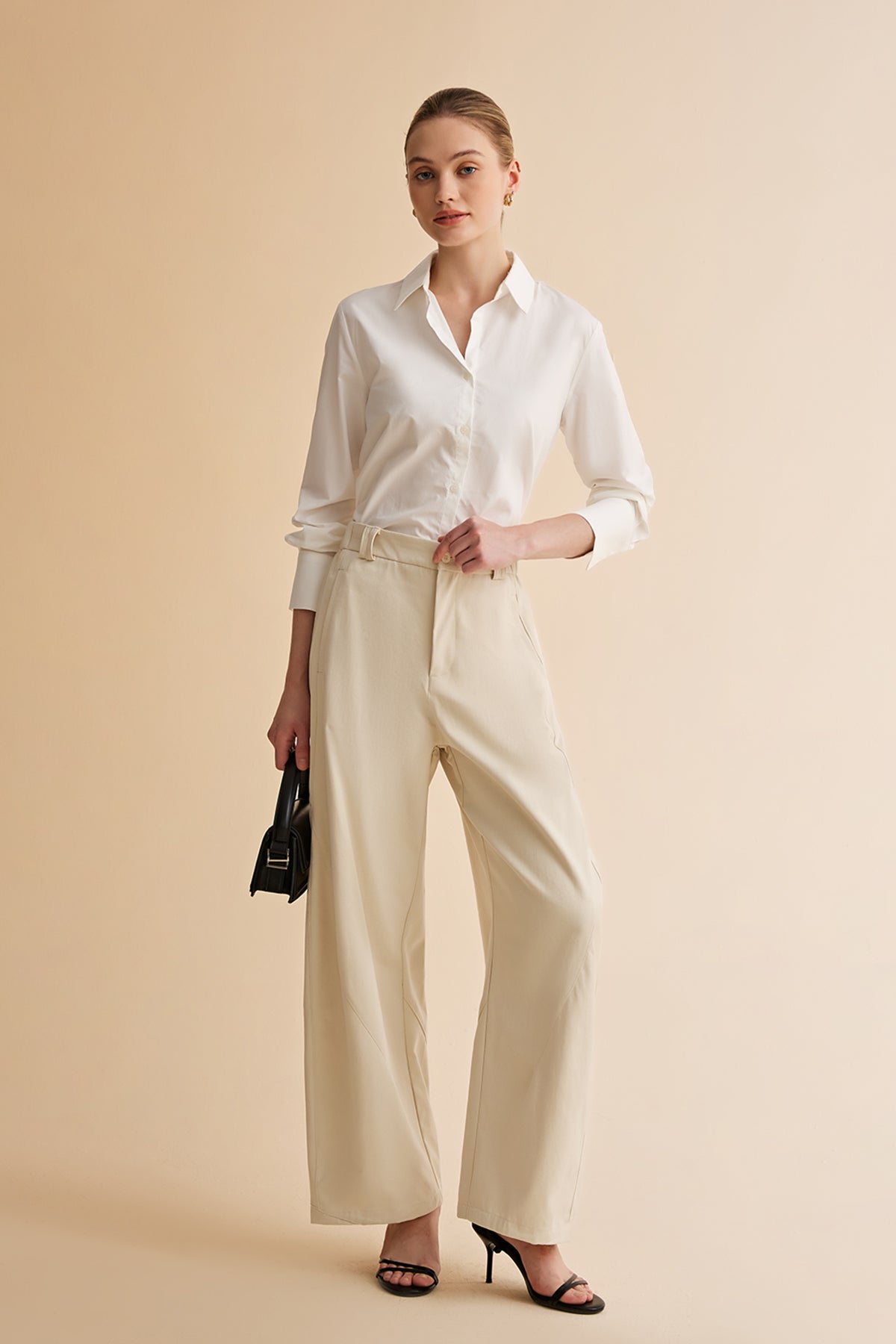 Womens Beige Barrel Wide Leg Pants | CicyBell