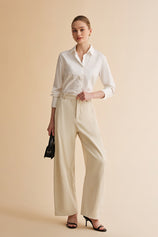 Womens Beige Barrel Wide Leg Pants | CicyBell