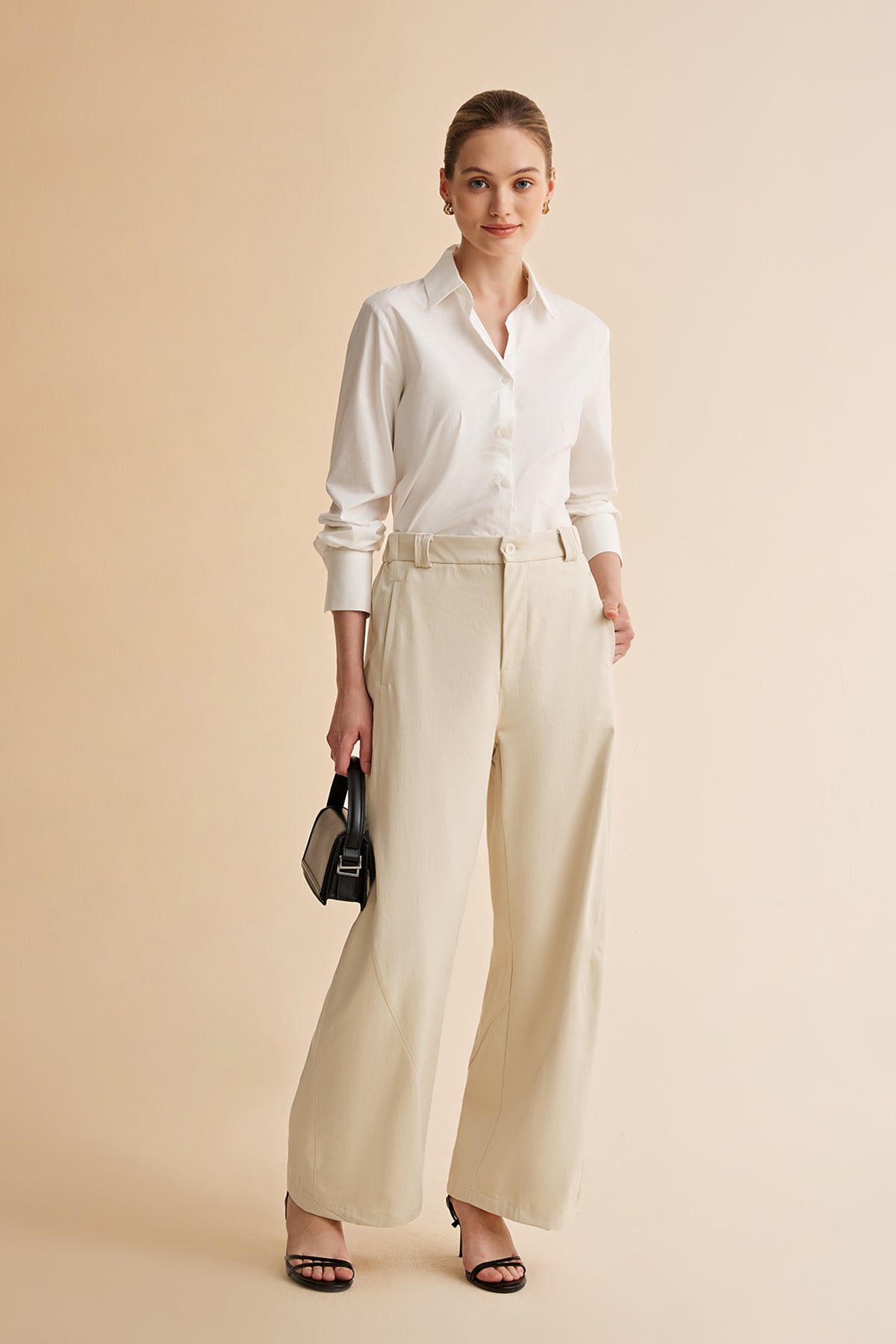 Womens Beige Barrel Wide Leg Pants | CicyBell