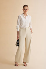 Womens Beige Barrel Wide Leg Pants | CicyBell