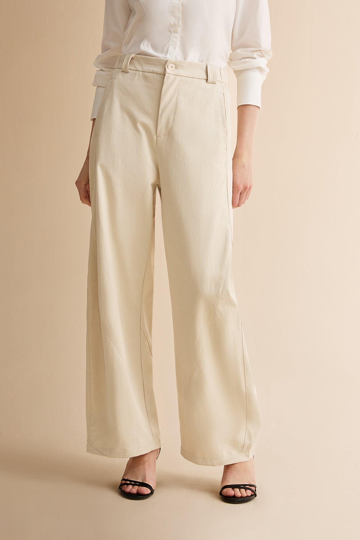Womens Beige Barrel Wide Leg Pants | CicyBell
