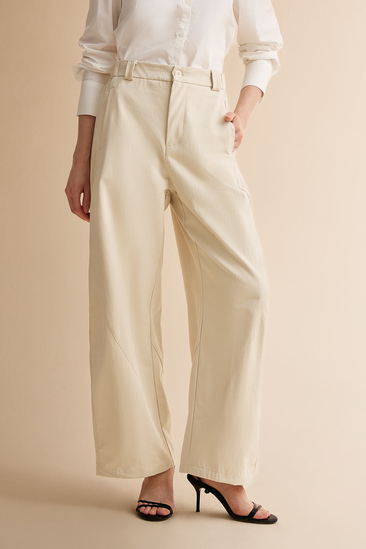 Womens Beige Barrel Wide Leg Pants | CicyBell