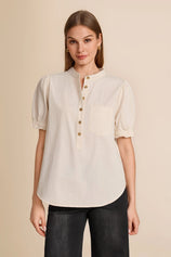 Womens Beige Puff Short Sleeve Blouses | CicyBell
